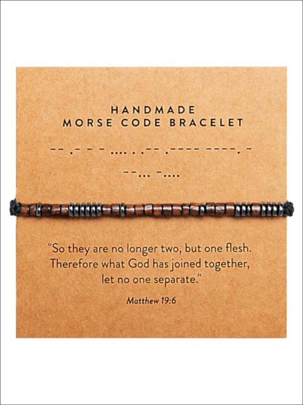 Handmade Morse Code Bracelet Adjustable Wood Hematite Beads Christian Gift